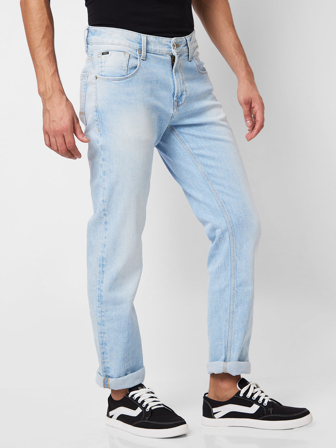 Spykar Mid Rise Regular Fit Blue Jeans For Men