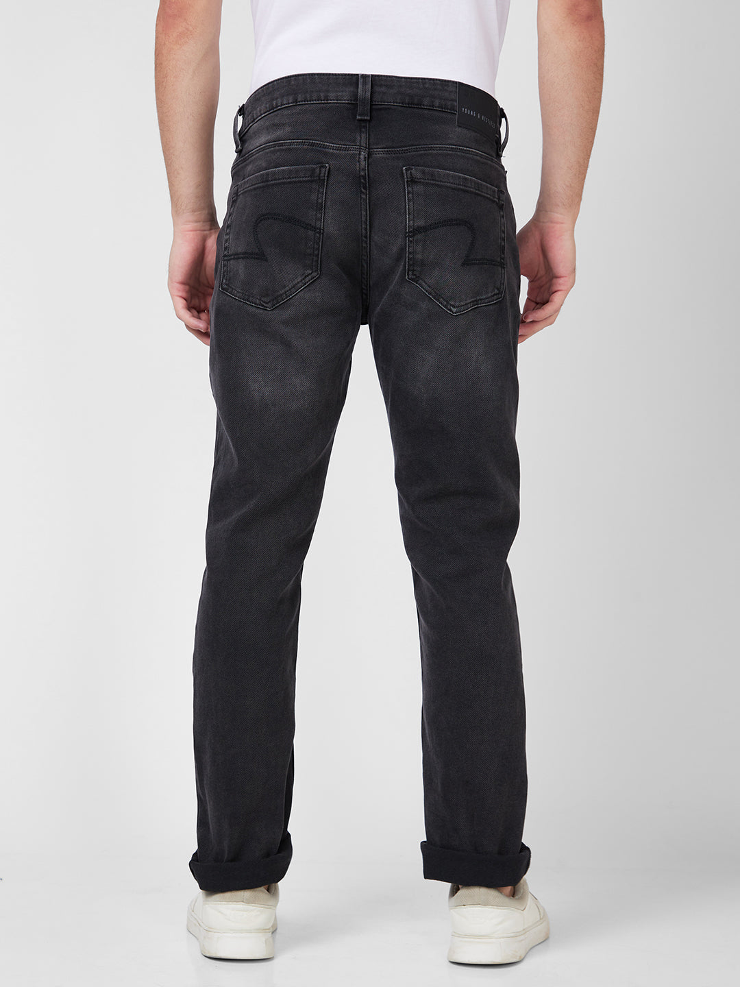 Spykar Mid Rise Regular Fit Narrow Length Black Jeans For Men