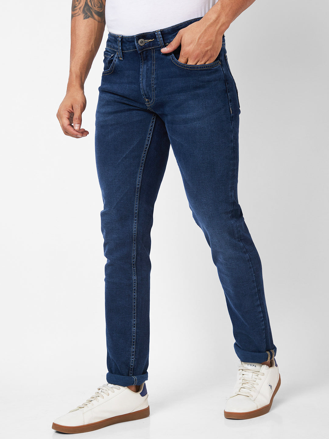 Spykar Mid-Rise Regular Fit Blue Jeans For Men