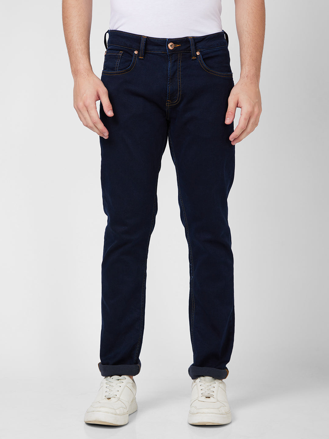 Spykar Mid Rise Regular Fit Narrow Length Blue Jeans For Men