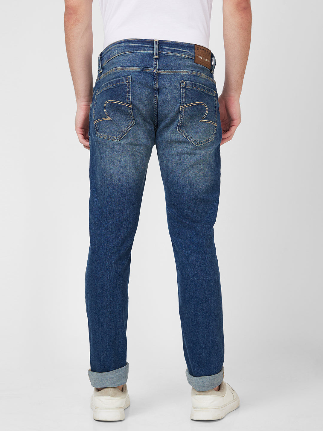 Spykar Mid Rise Regular Fit Narrow Length Blue Jeans For Men