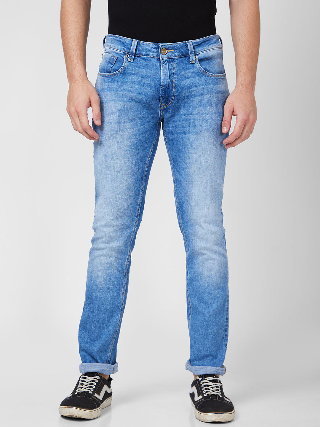 Spykar Mid Rise Regular Fit Narrow Length Blue Jeans For Men