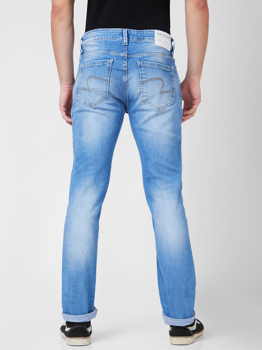 Spykar Mid Rise Regular Fit Narrow Length Blue Jeans For Men