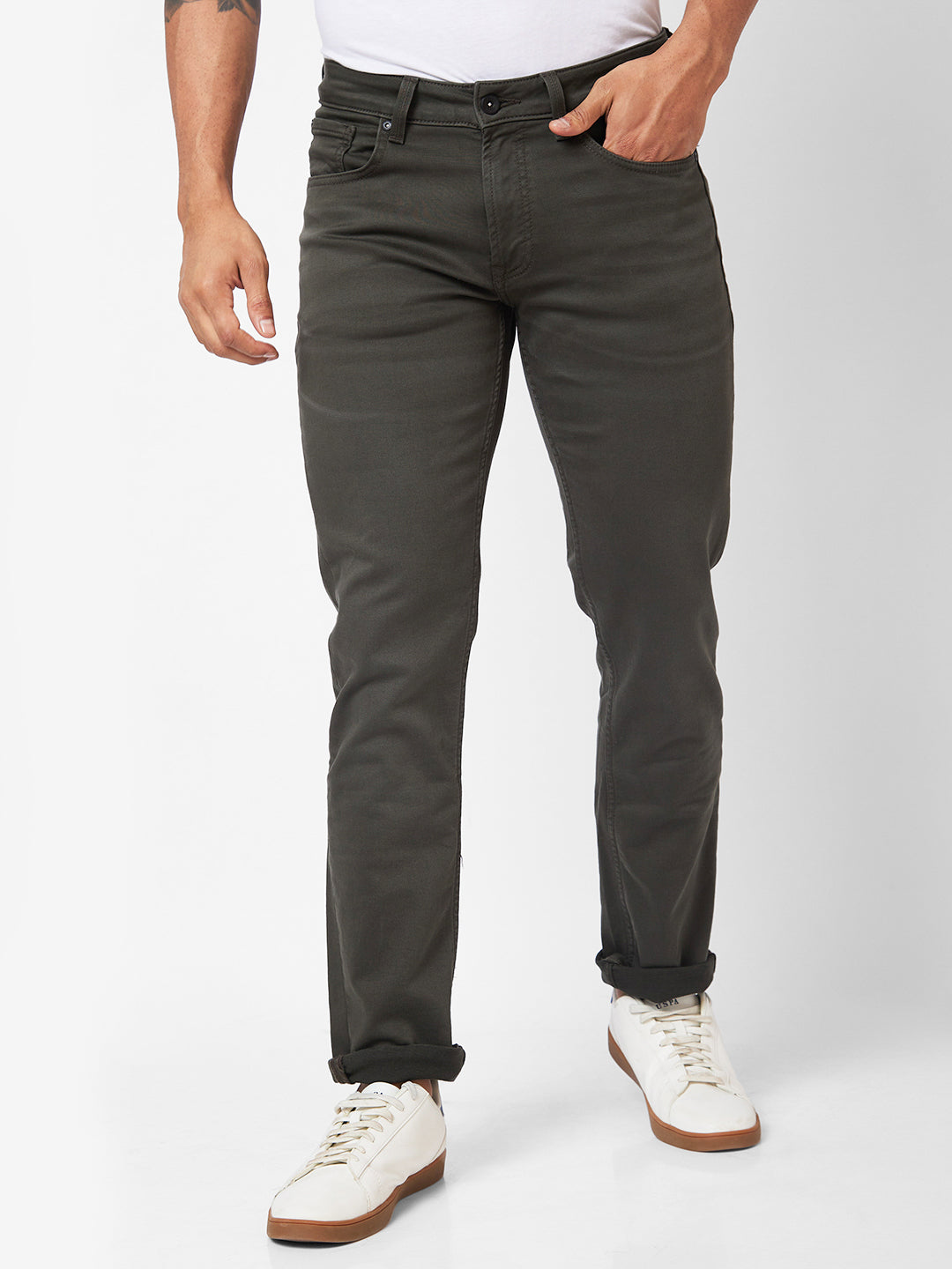 Spykar Mid-Rise Regular Fit Green Jeans For Men