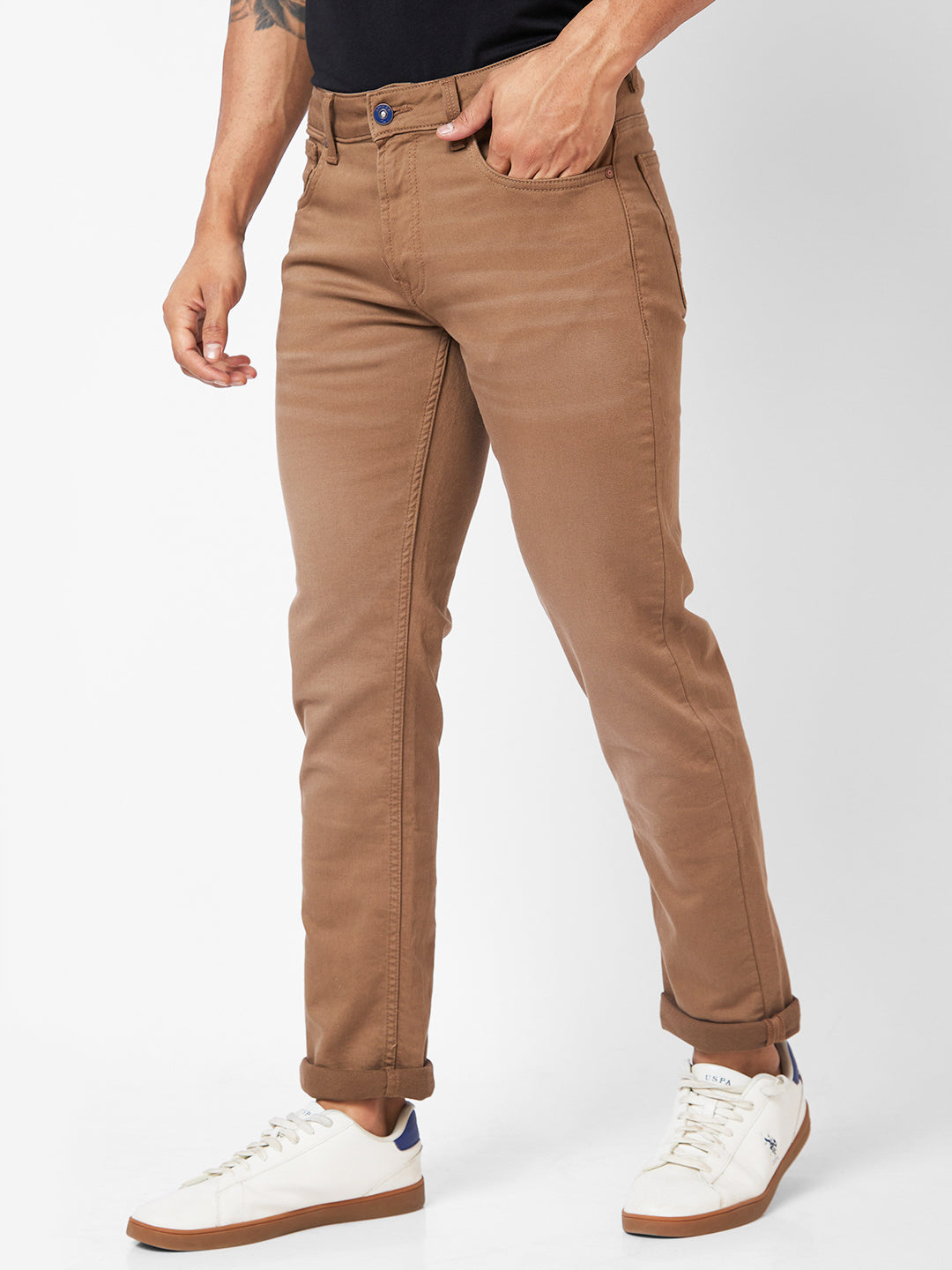 Spykar Mid-Rise Regular Fit Brown Jeans For Men