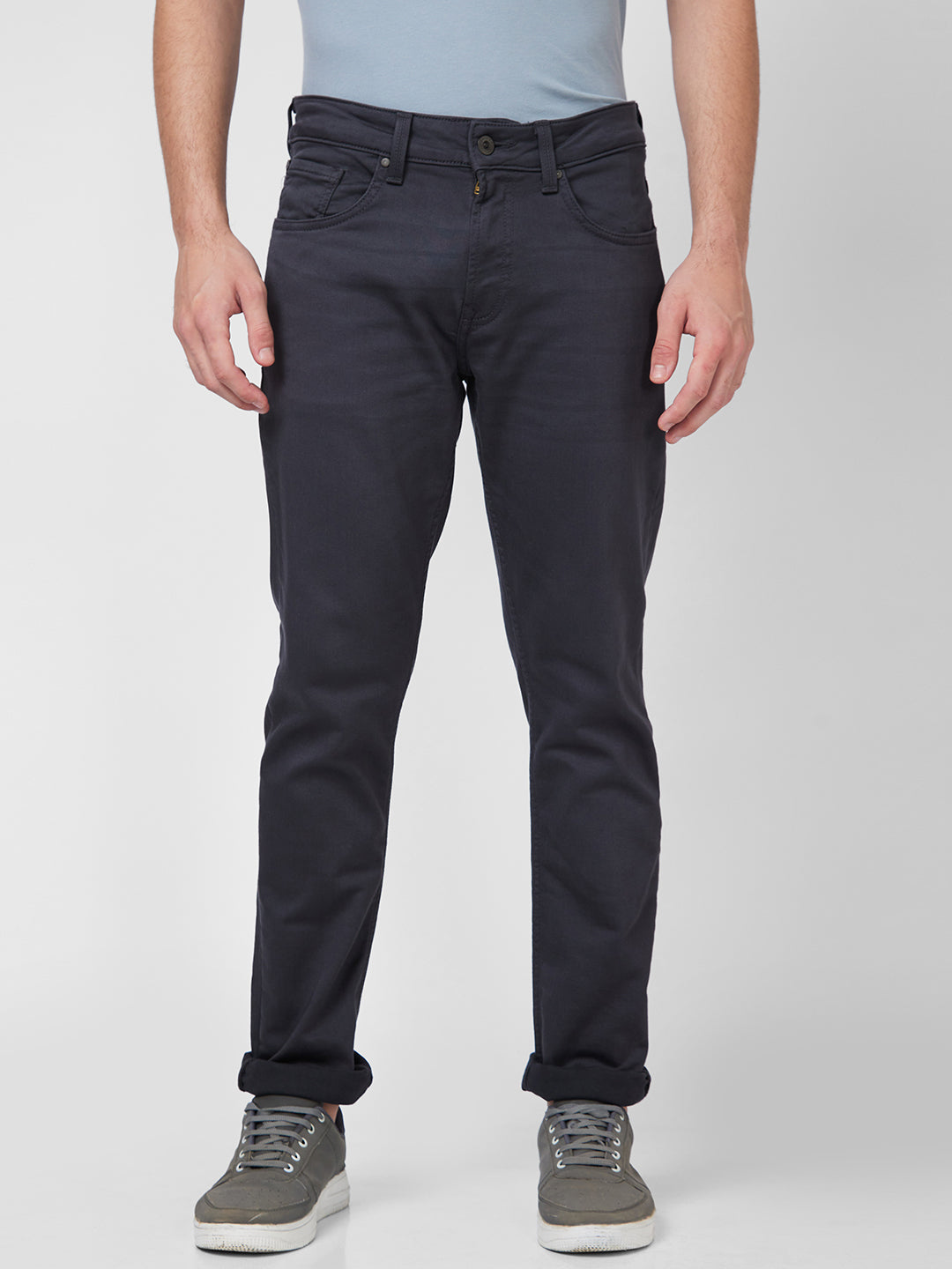 Spykar Mid Rise Regular Fit Narrow Length Grey Jeans For Men