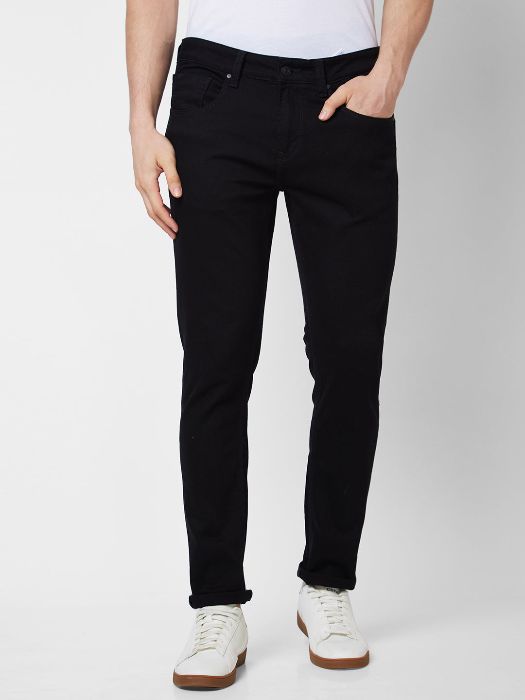 Spykar Low Rise Slim Fit Black Jeans For Men