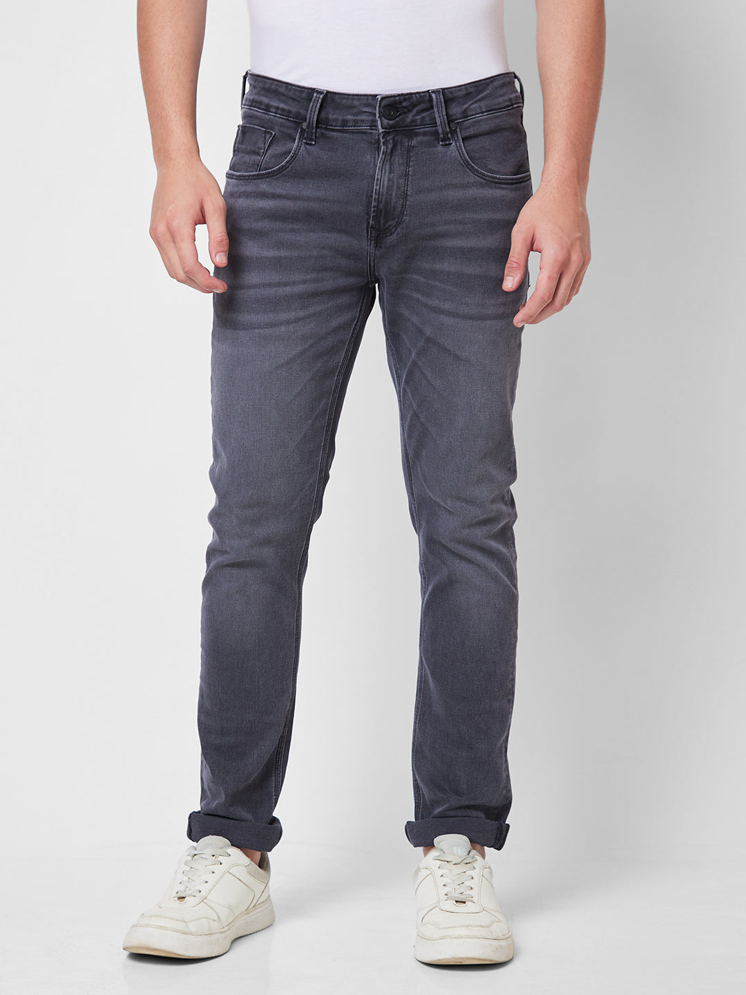 Spykar Low Rise Slim Fit Grey Jeans For Men