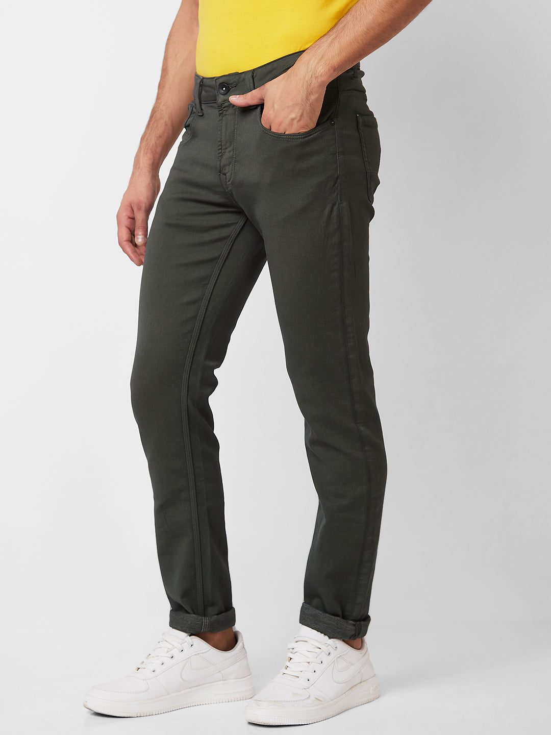 Spykar Low Rise Skinny Fit Green Jeans For Men