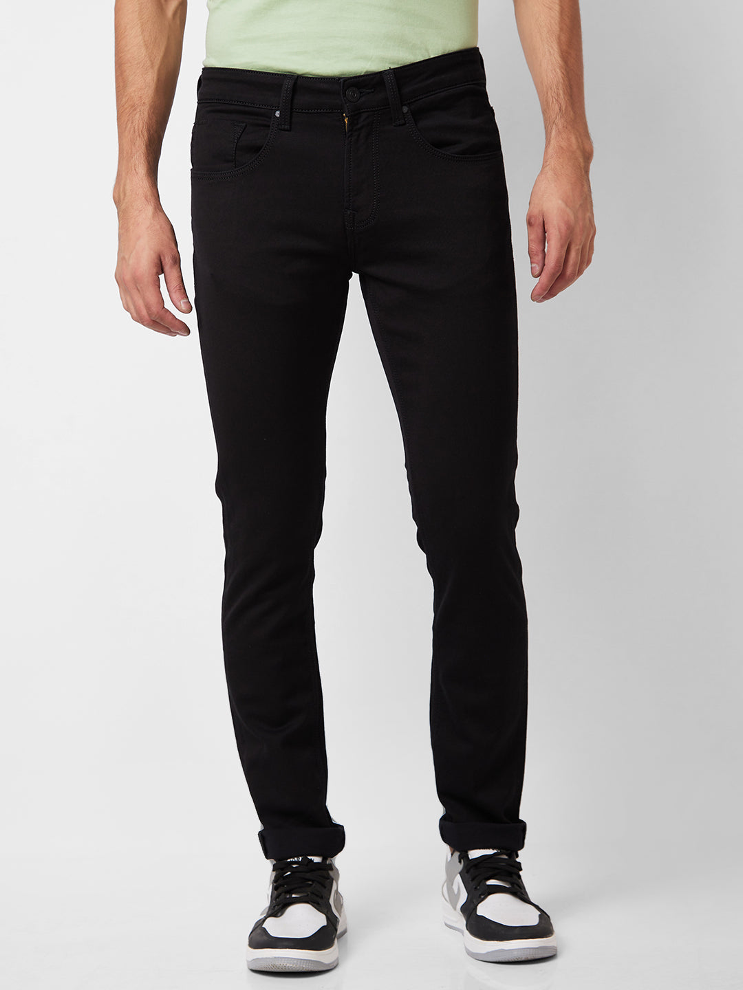 Spykar Low Rise Skinny Fit Black Jeans For Men