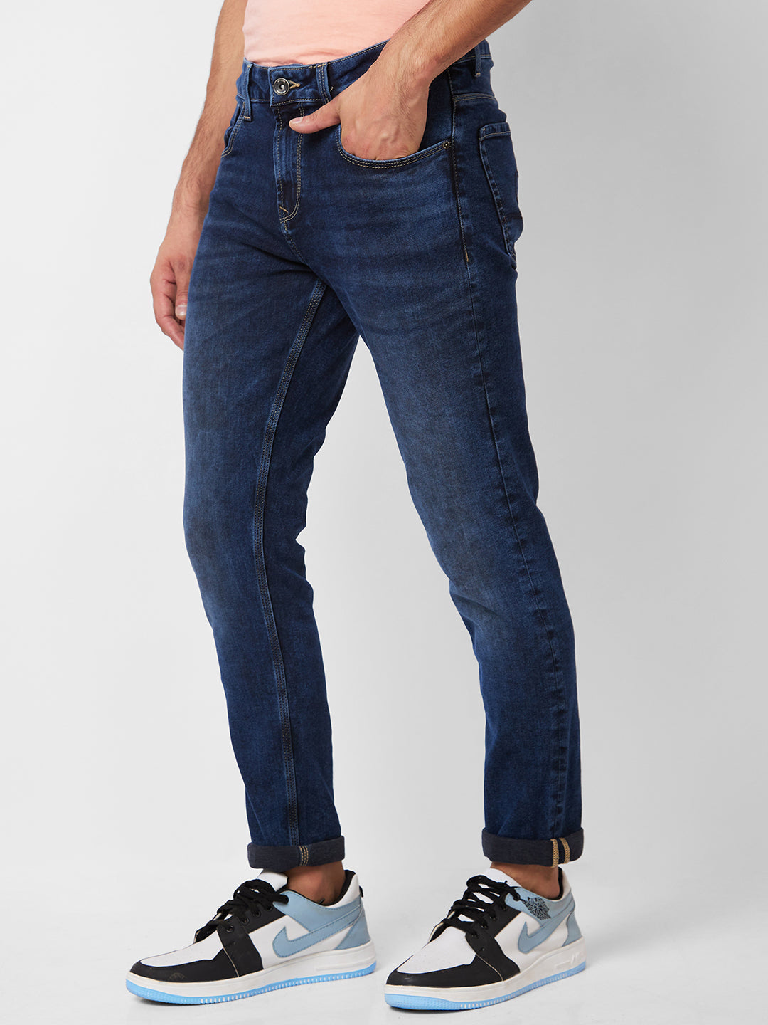 Spykar Low Rise Super Slim Fit Blue Jeans For Men