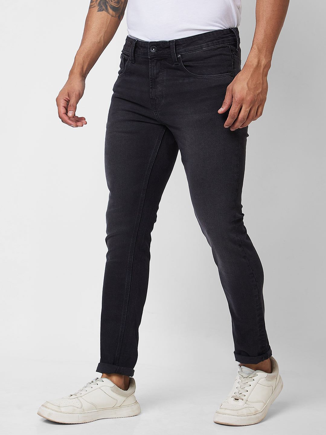 Spykar Low Rise Super Slim Fit Black Jeans For Men