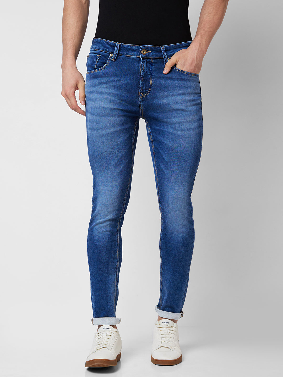 Spykar Low Rise Super Slim Fit Blue Jeans For Men