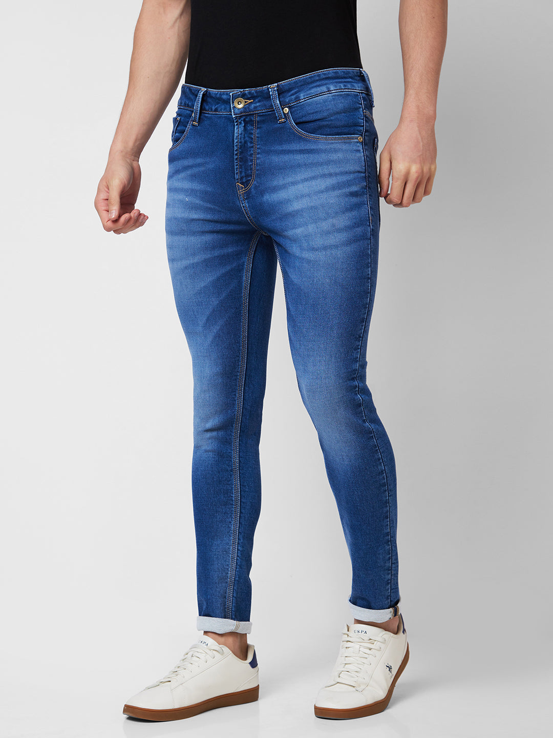 Spykar Low Rise Super Slim Fit Blue Jeans For Men