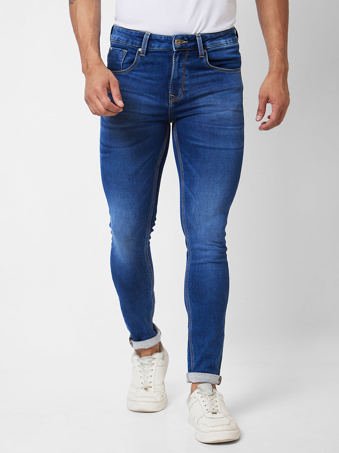 Spykar Low Rise Super Slim Fit Blue Jeans For Men