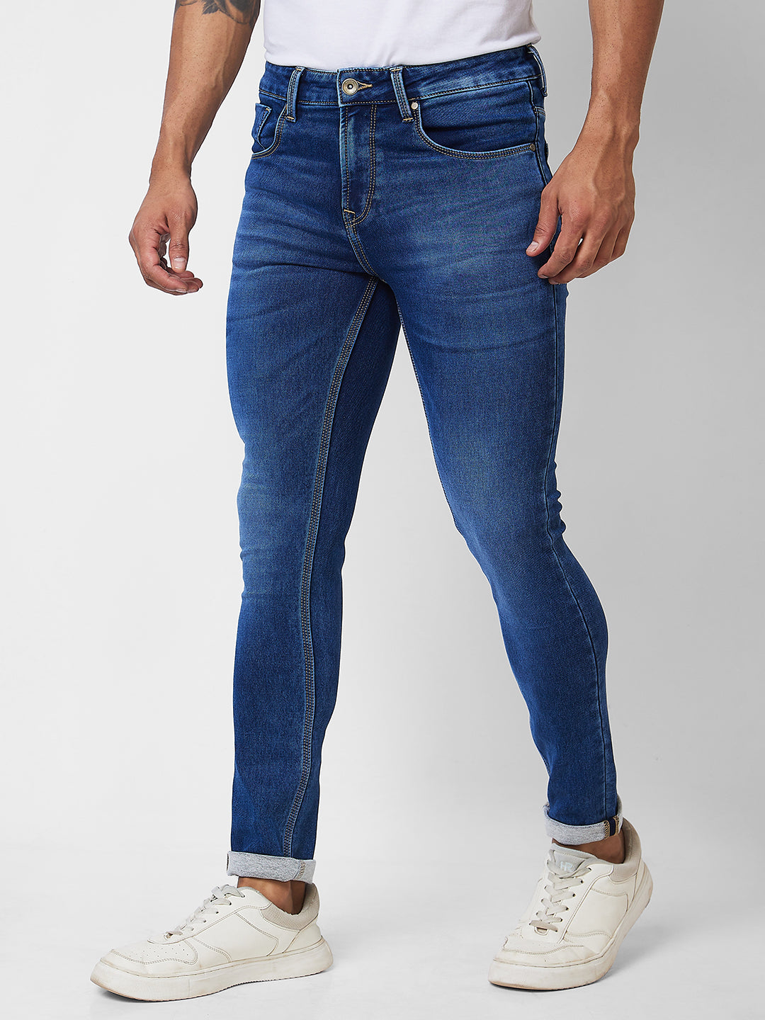 Spykar Low Rise Super Slim Fit Blue Jeans For Men