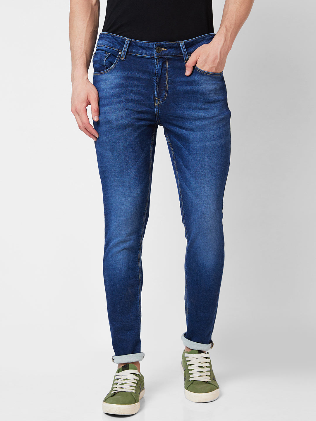 Spykar Low Rise Super Slim Fit Blue Jeans For Men