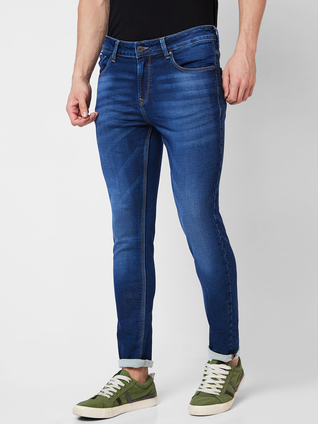 Spykar Low Rise Super Slim Fit Blue Jeans For Men