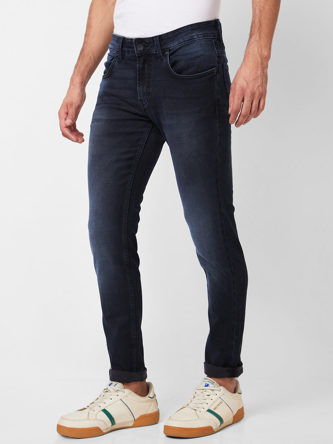 Spykar Low Rise Super Slim Fit Black Jeans For Men