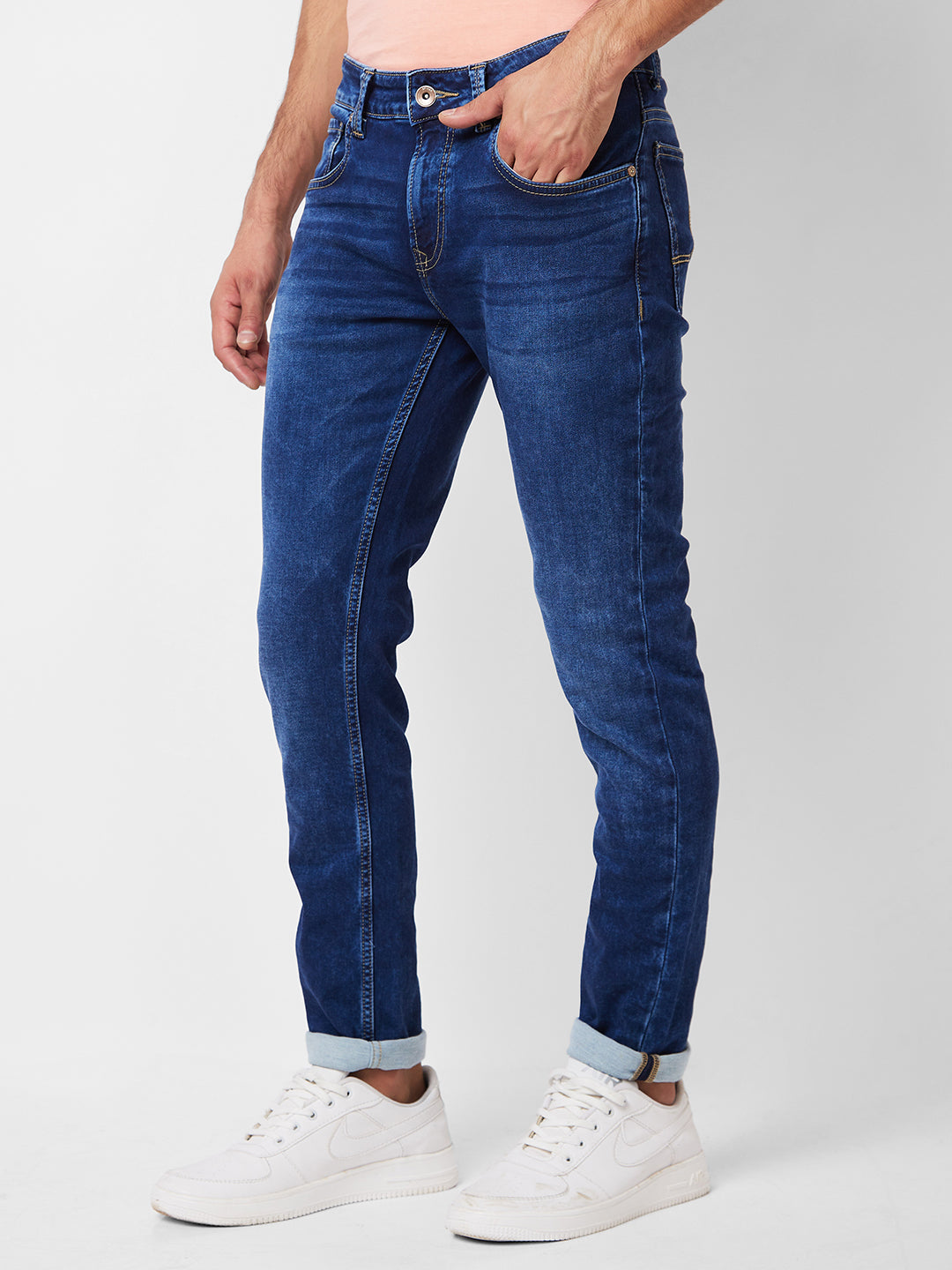 Spykar Low Rise Super Slim Fit Blue Jeans For Men