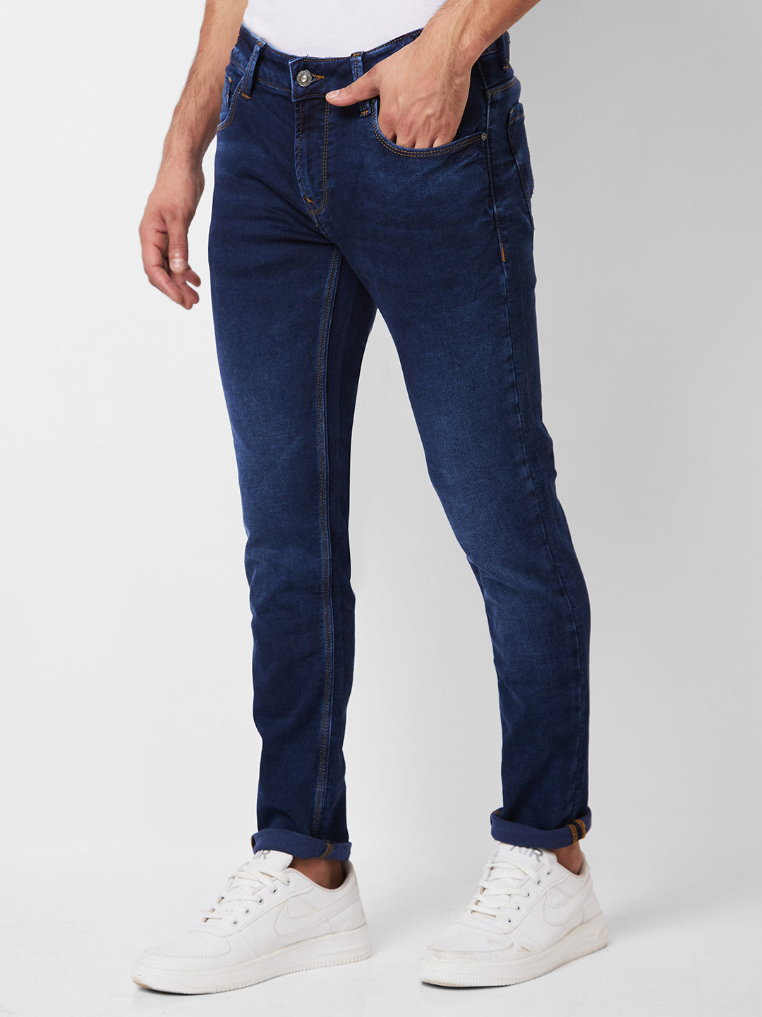 Spykar Low Rise Super Slim Fit Blue Jeans For Men