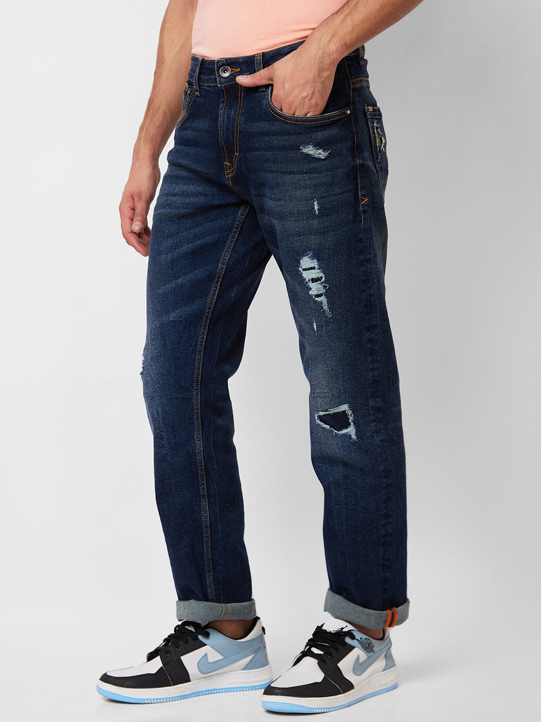 Spykar Mid Rise Comfort Fit Blue Jeans For Men