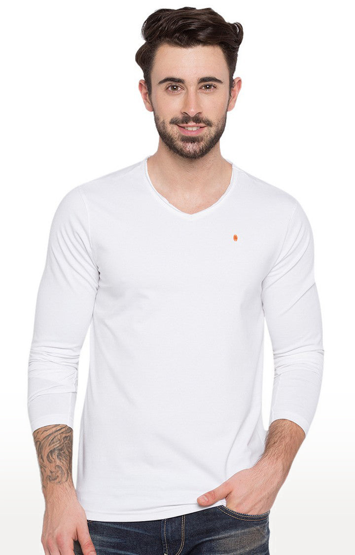 Spykar White Solid Slim Fit Men T-Shirts