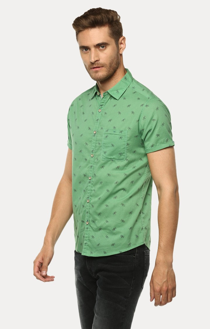 Spykar Men'S Green Cotton Printed Casual Shirts