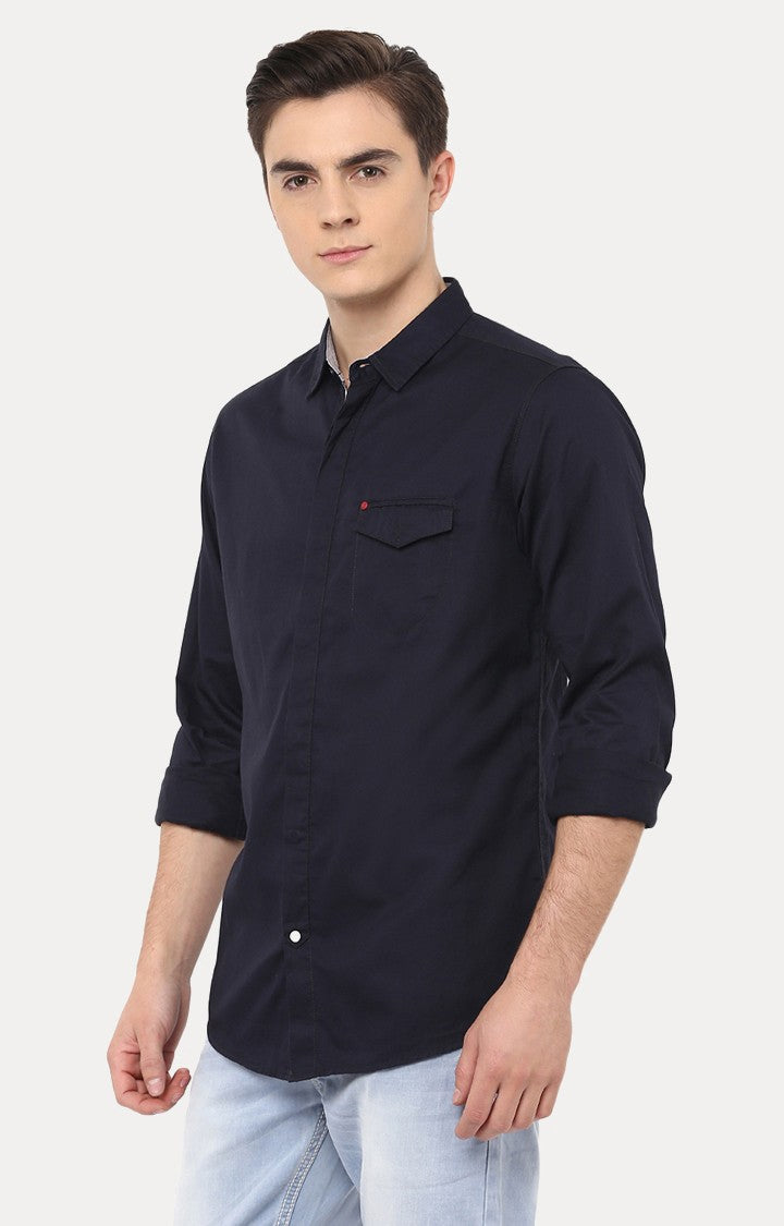 Spykar Men'S Blue Cotton Solid Casual Shirts