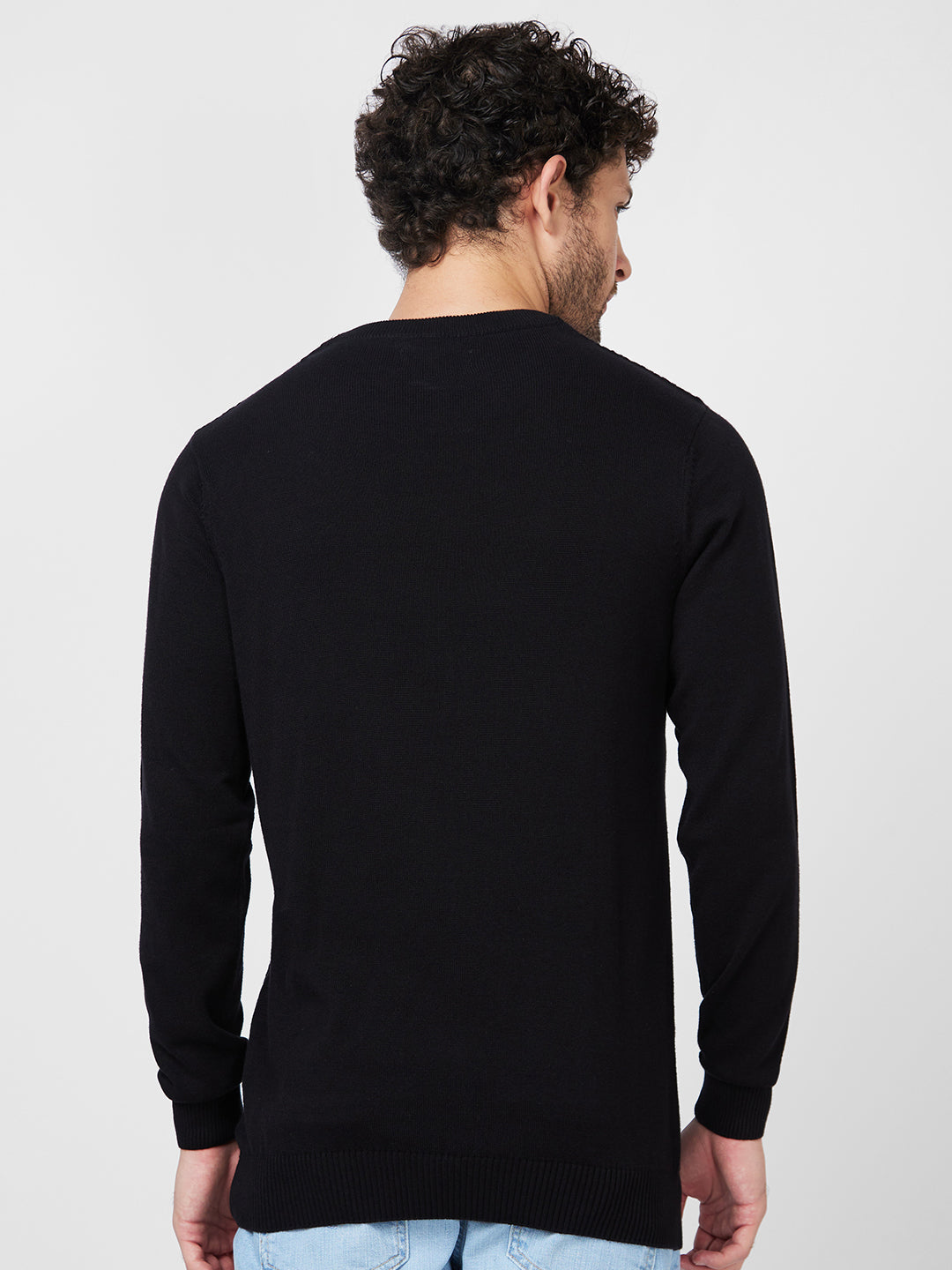 Spykar Collarless Full Sleeves Black Sweater For Men