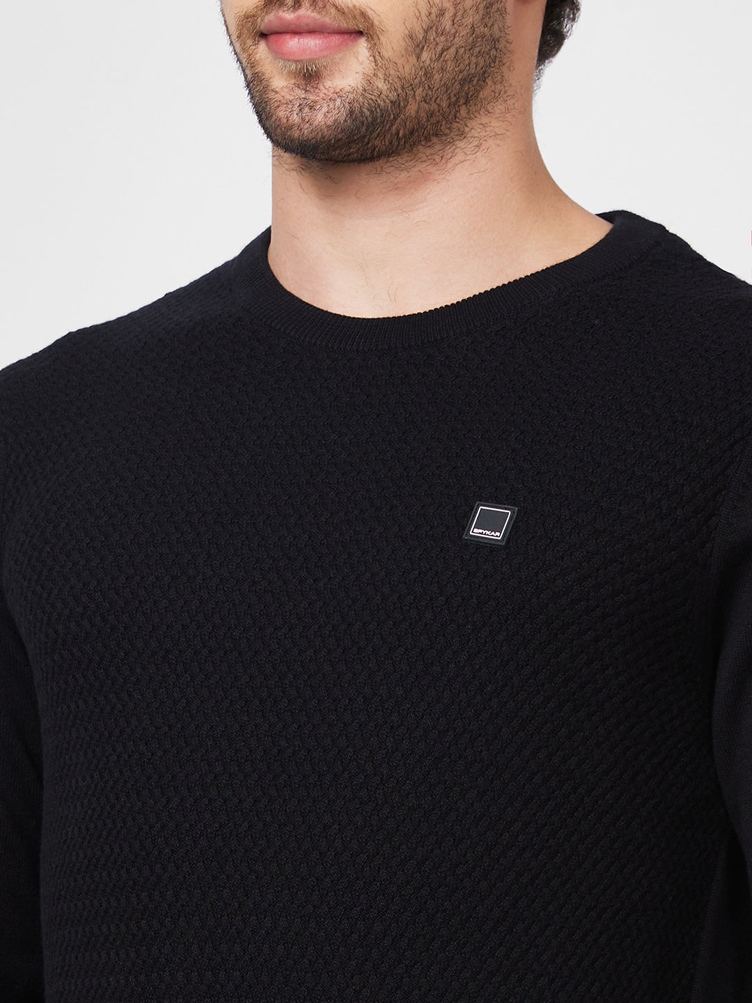 Spykar Collarless Full Sleeves Black Sweater For Men
