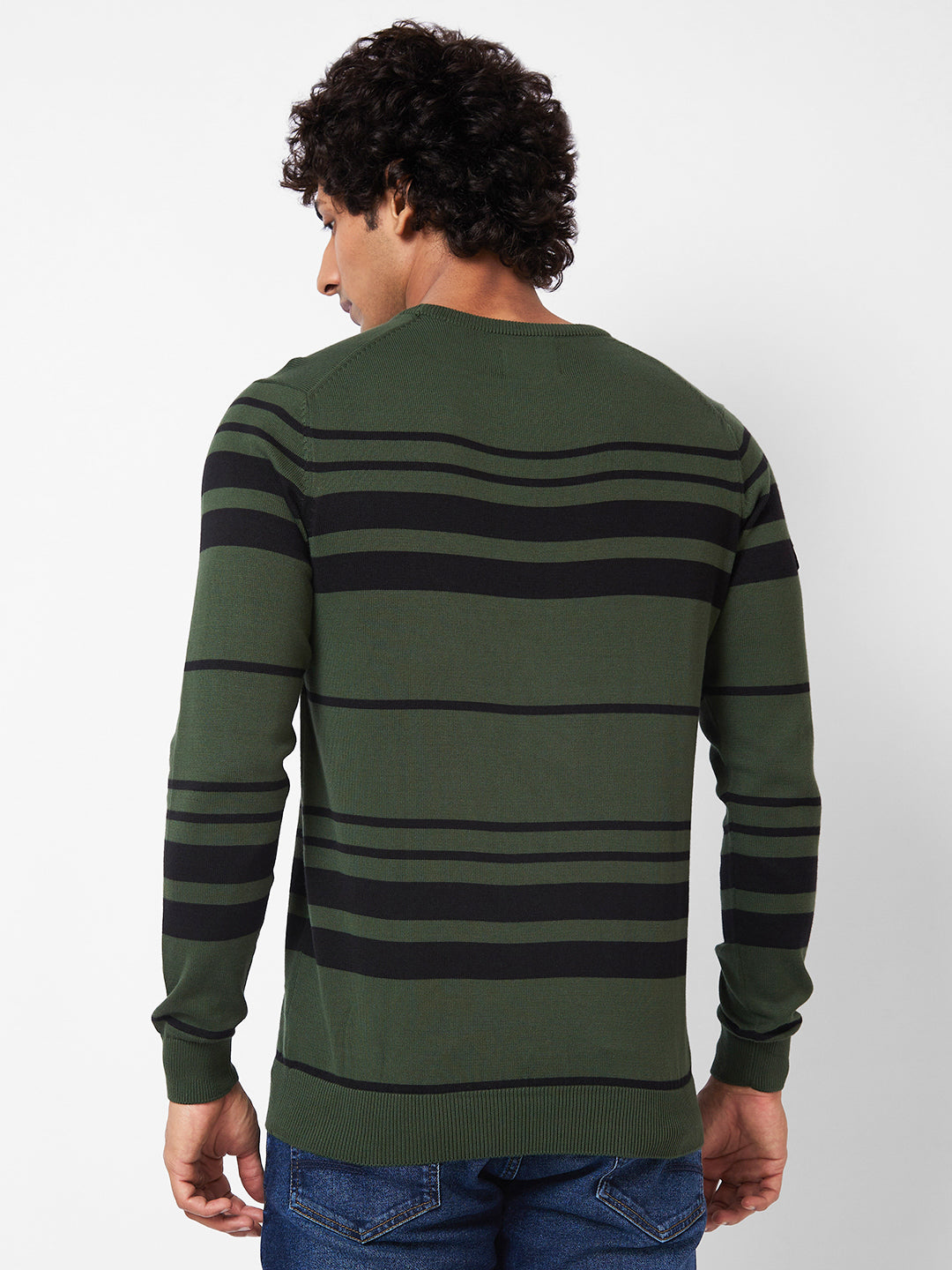 Spykar Collarless Full Sleeves Green Sweater For Men