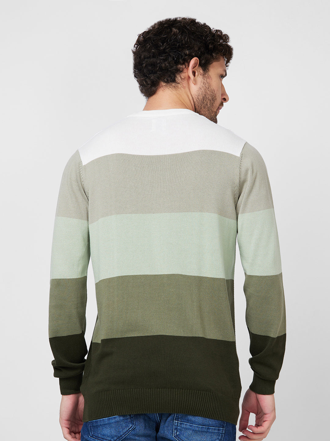 Spykar Full Sleeve Round Neck Green Cotton Sweater For Men