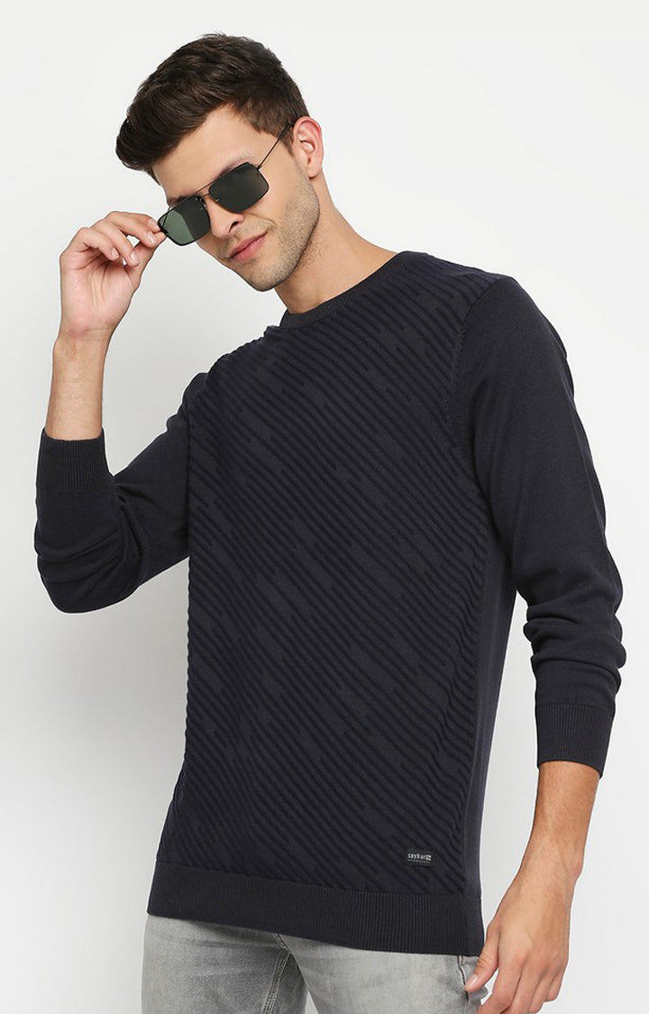 Spykar Men Grey Cotton Regular Fit Full Sleeve Round Neck Sweater