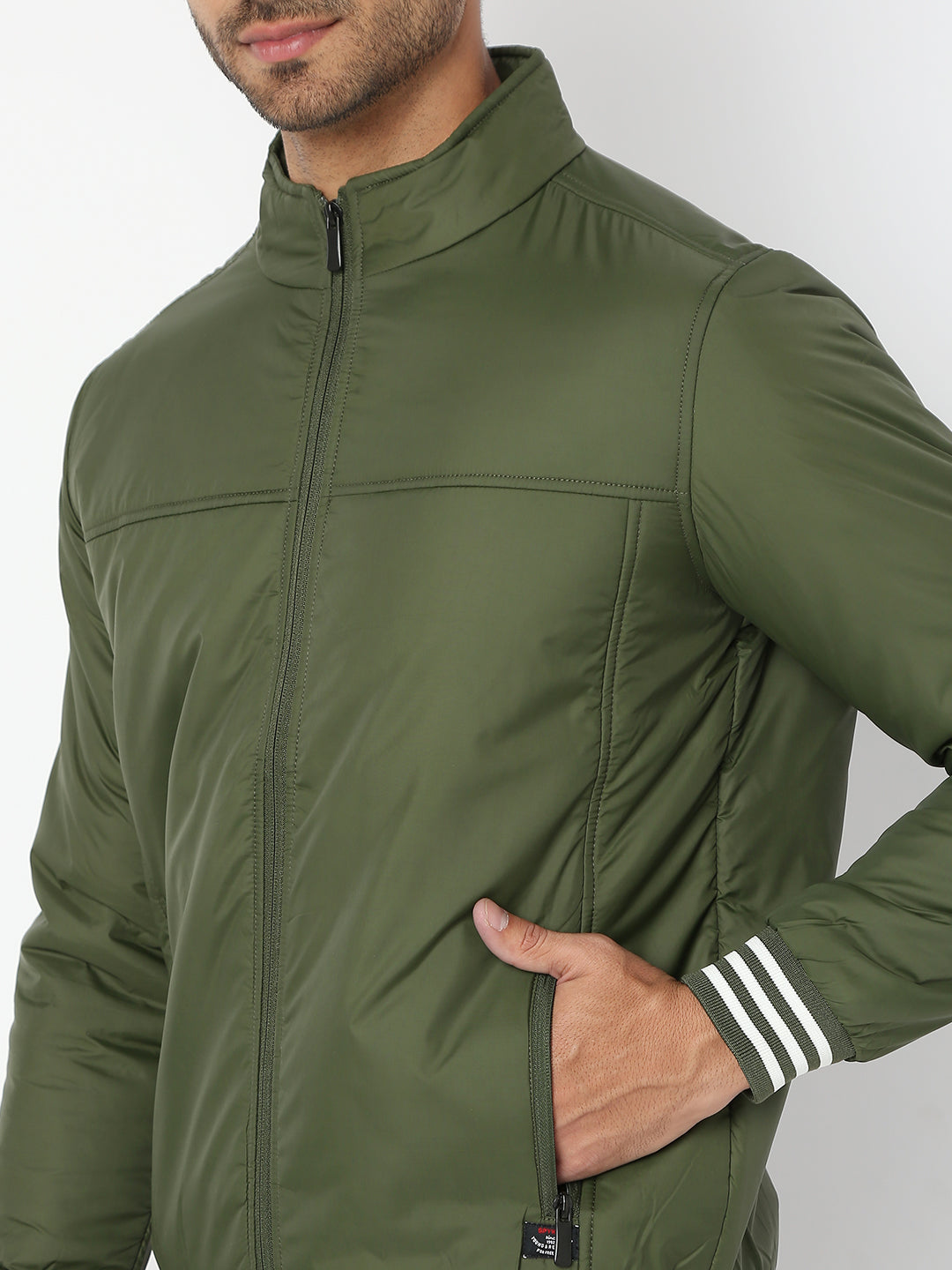 Spykar Men Olive Nylon Regular Fit Jacket