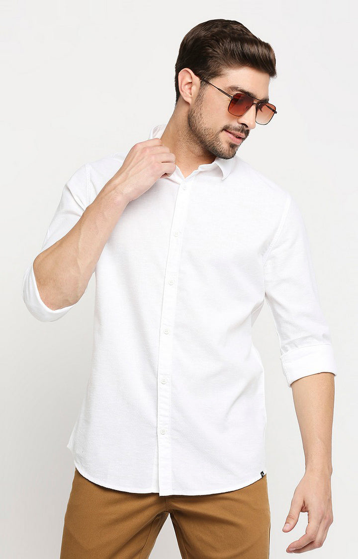 Spykar Men White Cotton Regular Fit Full Sleeve Casual Shirt