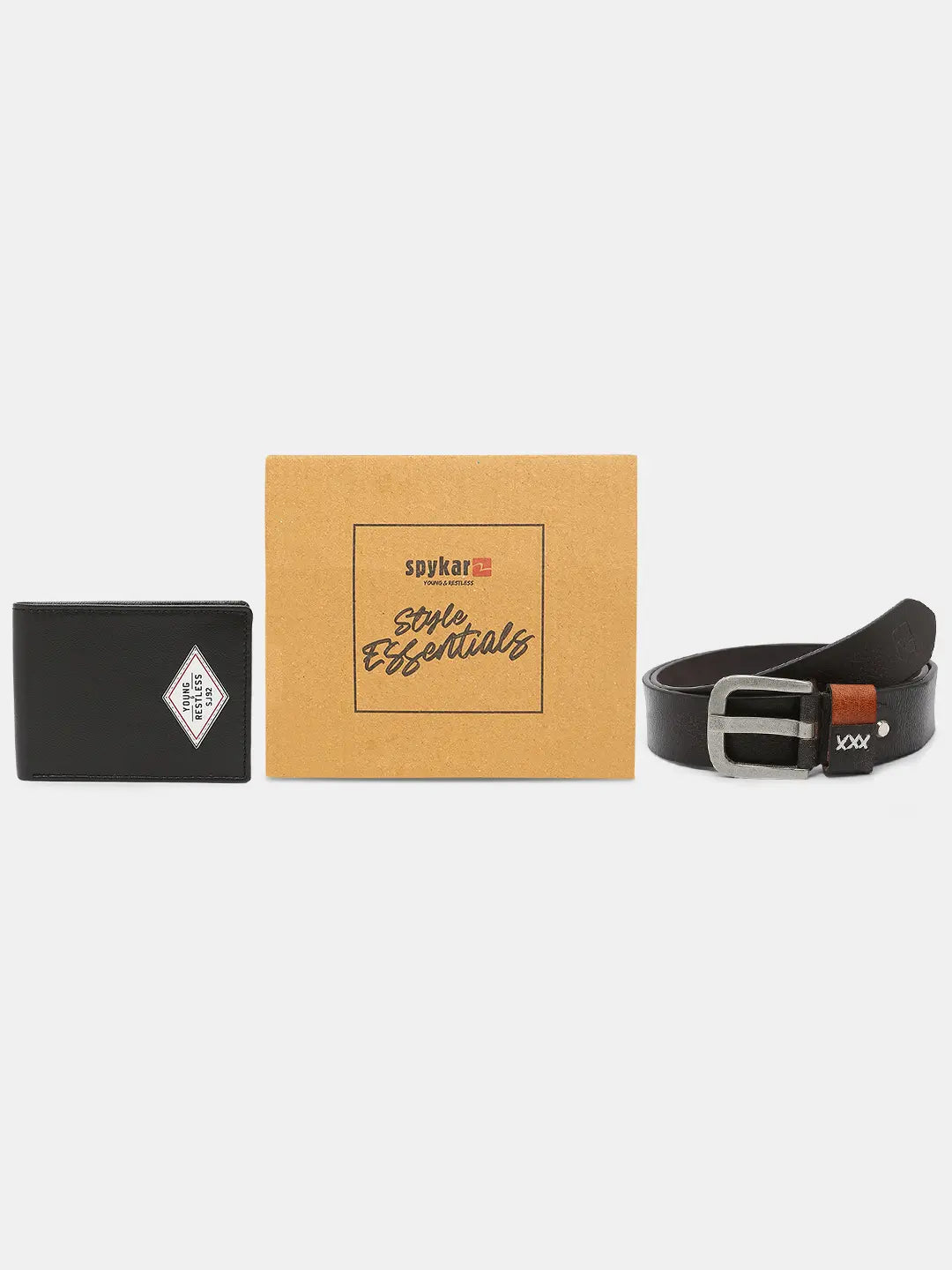 Spykar Black Leather Belt & Wallet Combo