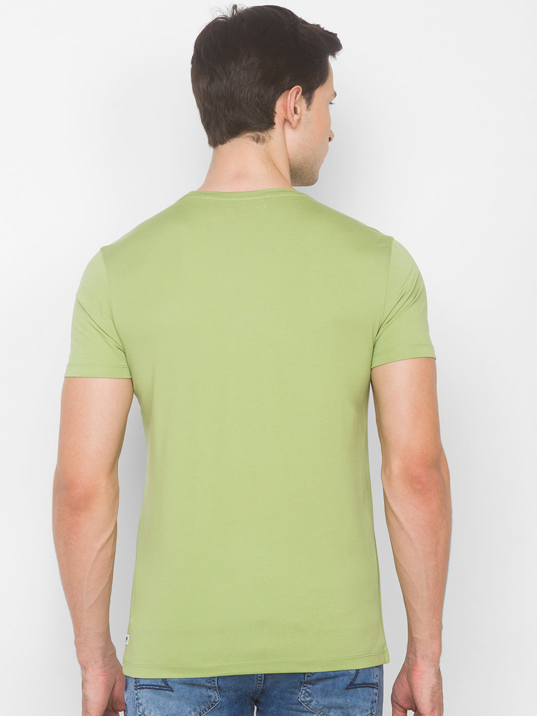 Spykar Men Green Cotton Slim Fit Round Neck T-Shirt