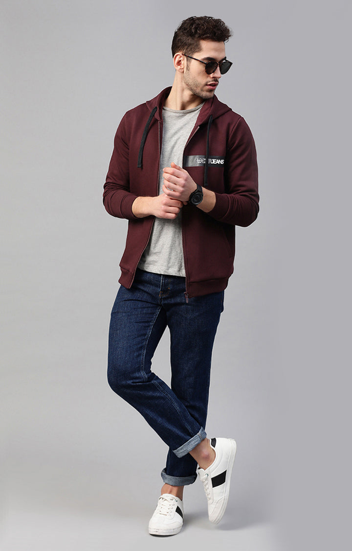 Underjeans By Spykar Maroon Solid Hoodies For Men