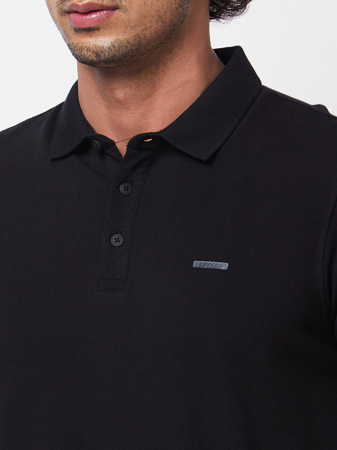 Spykar SLIM FIT Black Polo T-shirt  For Men