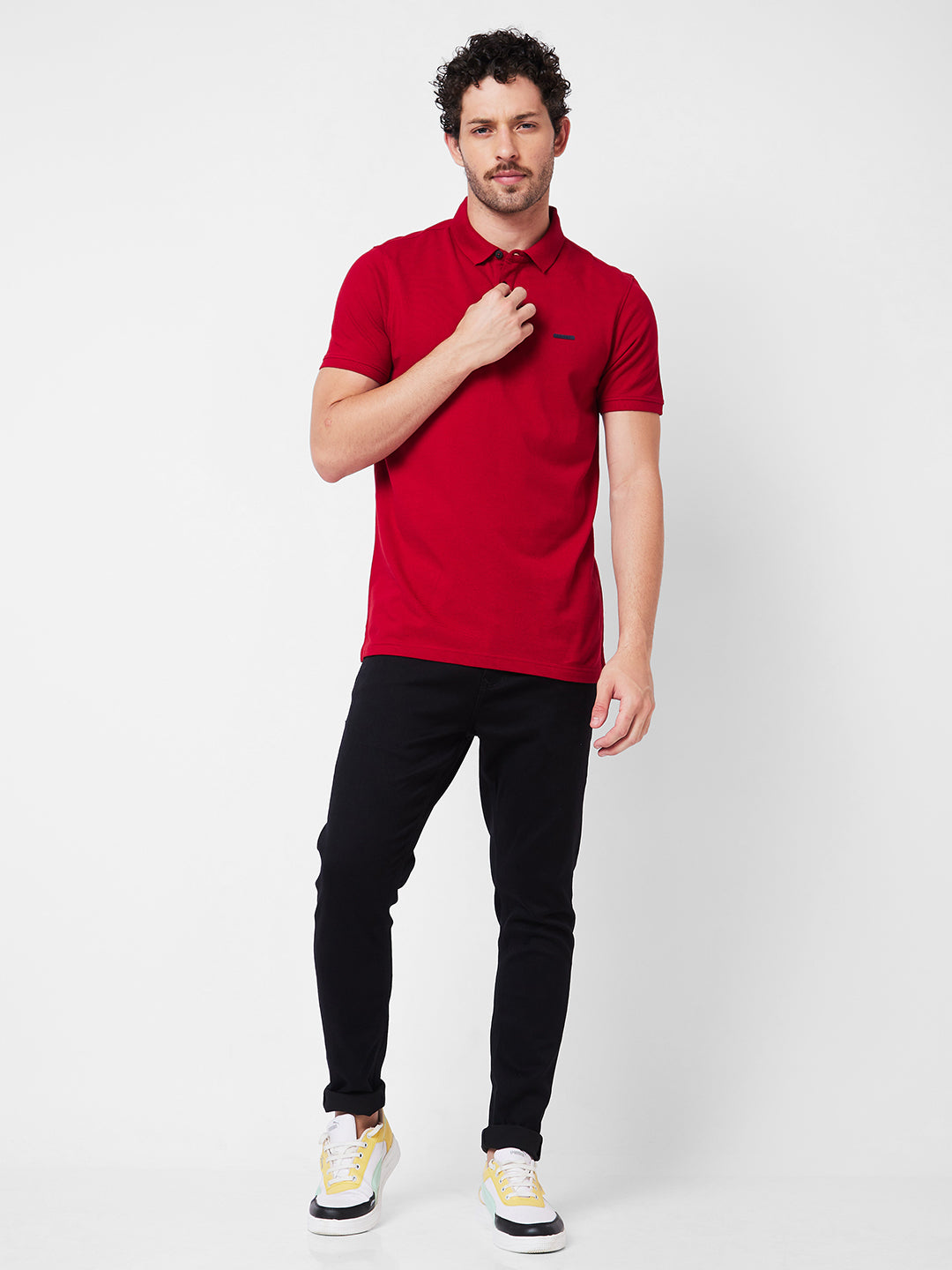 Spykar Polo Collar Half Sleeves Red T-Shirt  For Men