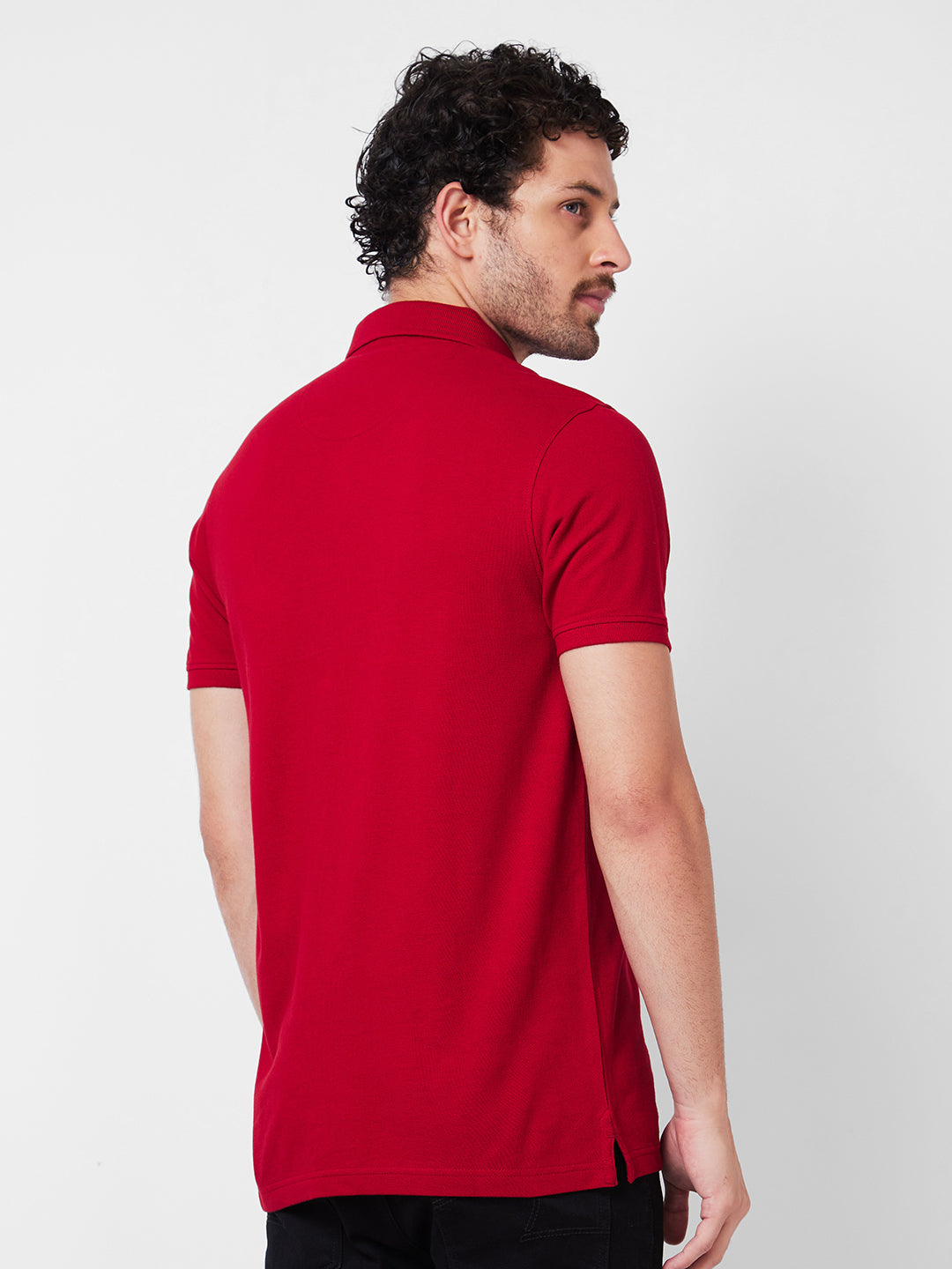 Spykar Polo Collar Half Sleeves Red T-Shirt  For Men