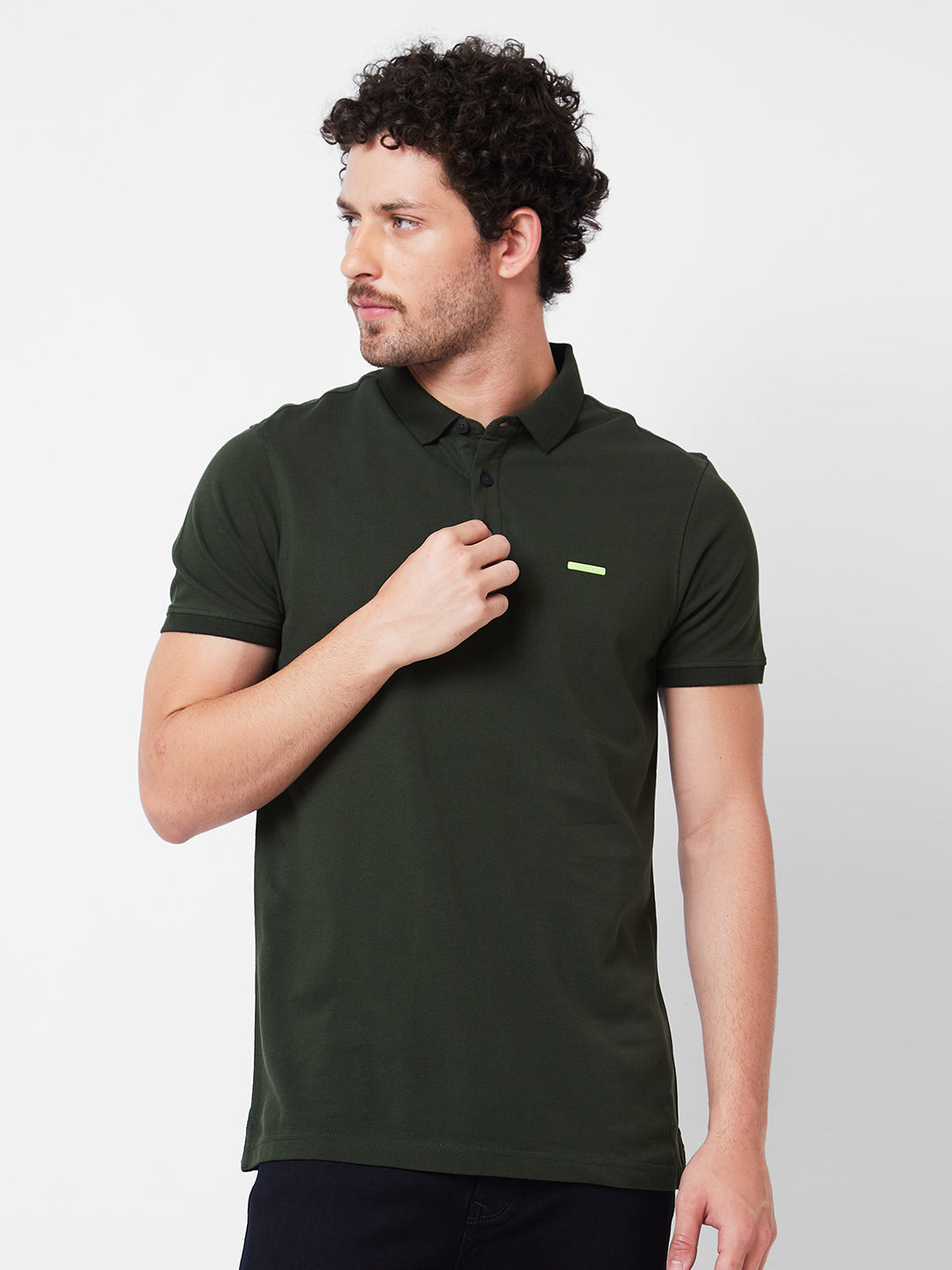 Spykar Polo Collar Half Sleeves Green T-Shirt  For Men