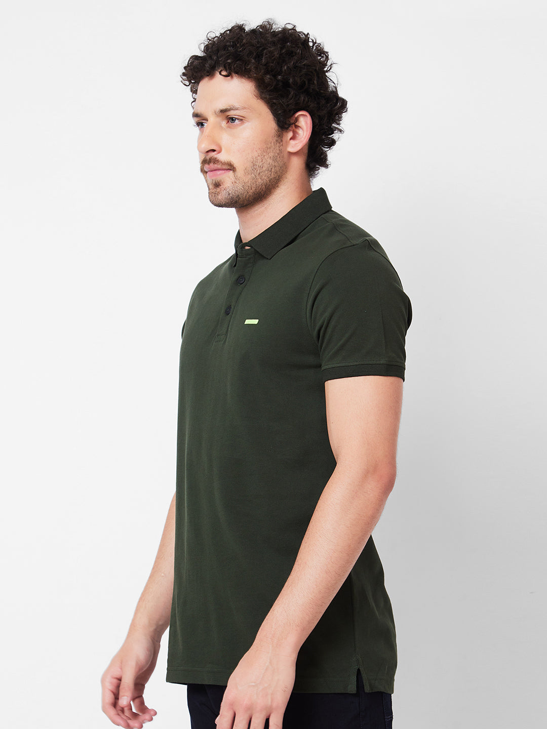 Spykar Polo Collar Half Sleeves Green T-Shirt  For Men