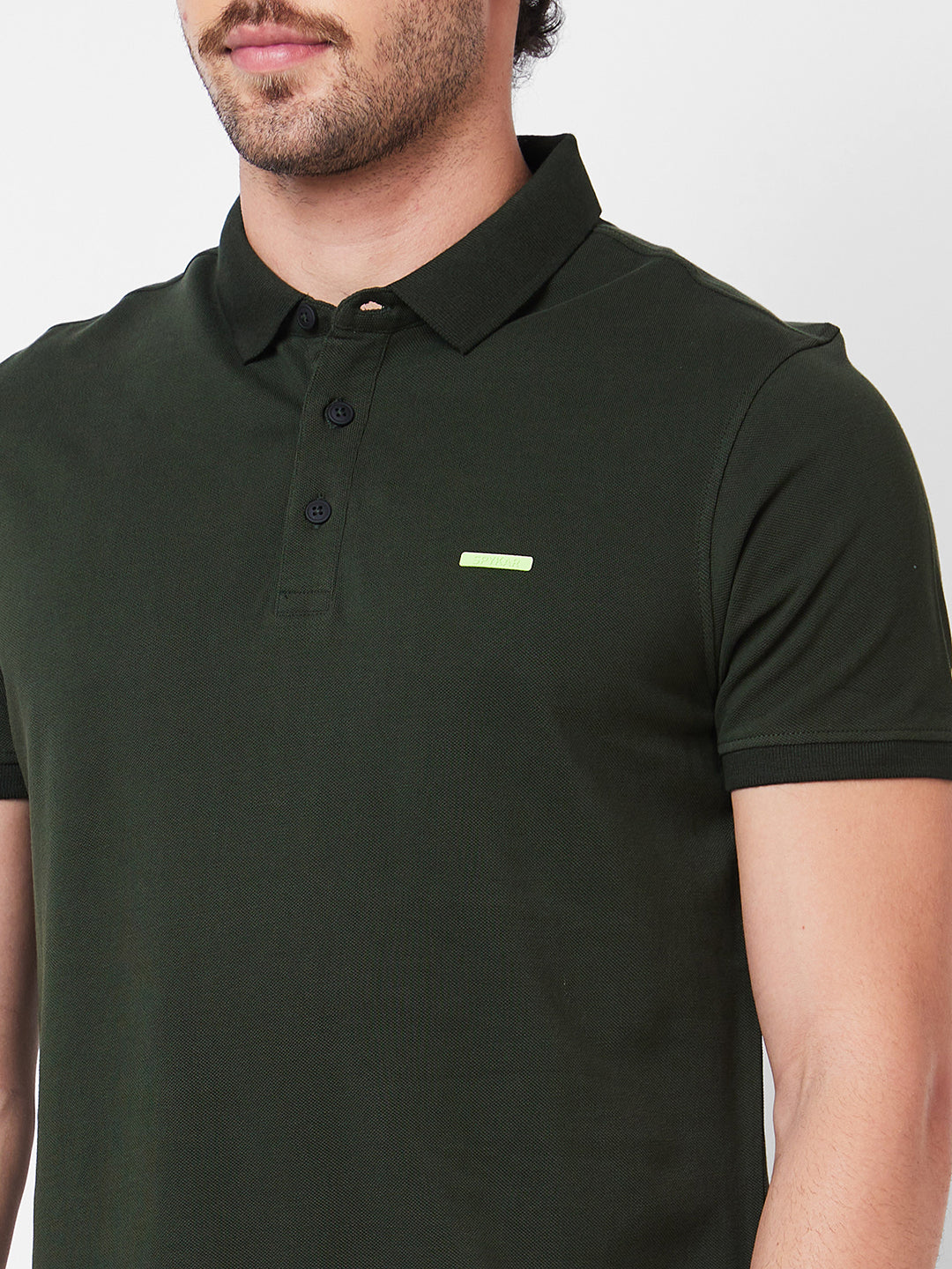 Spykar Polo Collar Half Sleeves Green T-Shirt  For Men