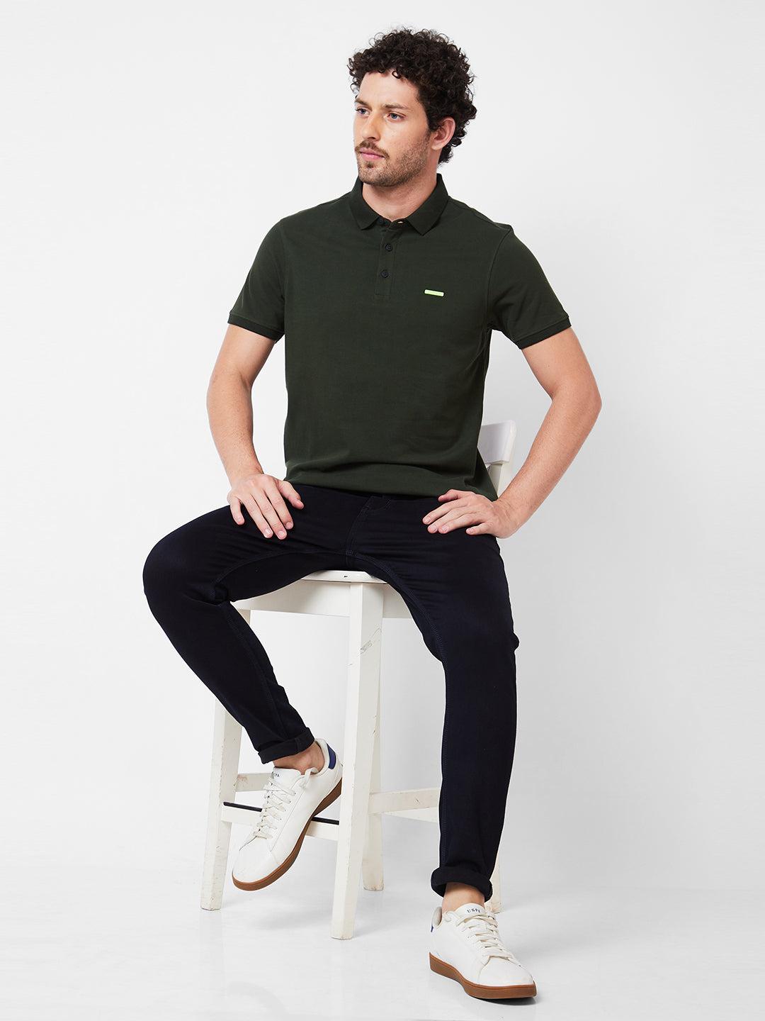 Spykar Polo Collar Half Sleeves Green T-Shirt  For Men