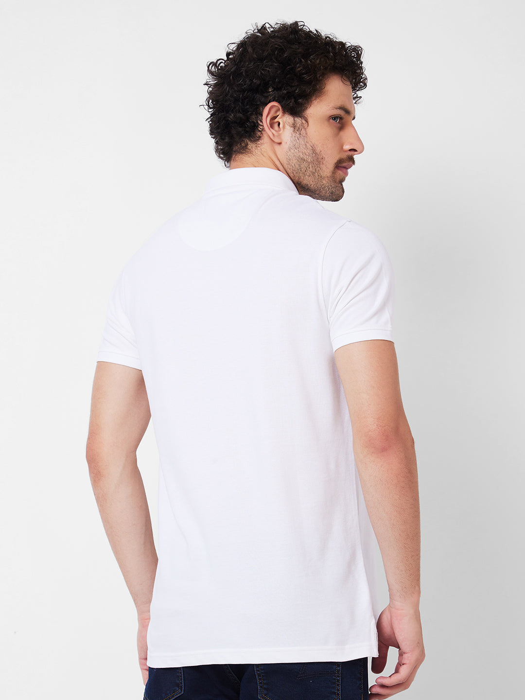 Spykar Polo Collar Half Sleeves White T-Shirt  For Men