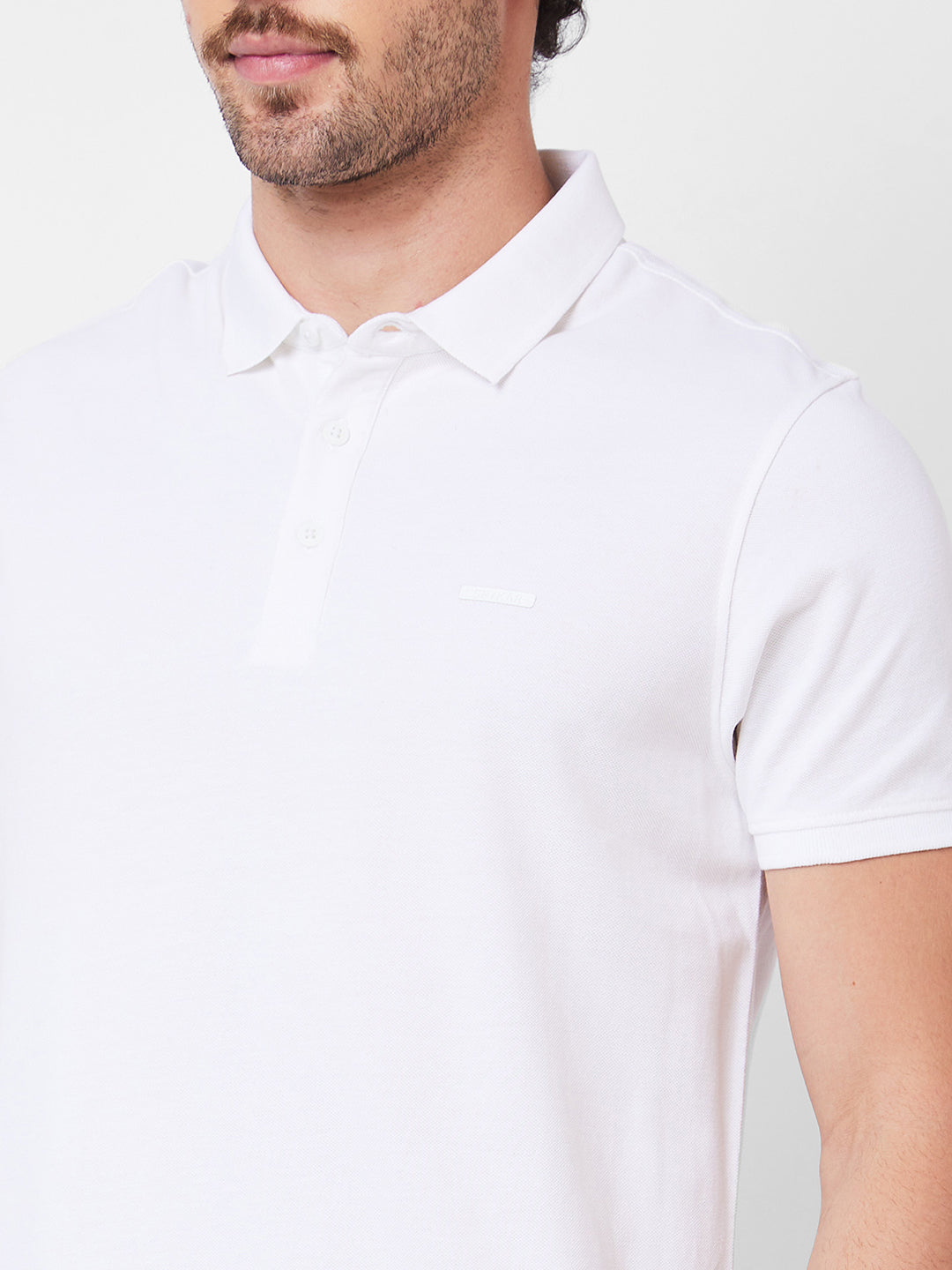 Spykar Polo Collar Half Sleeves White T-Shirt  For Men