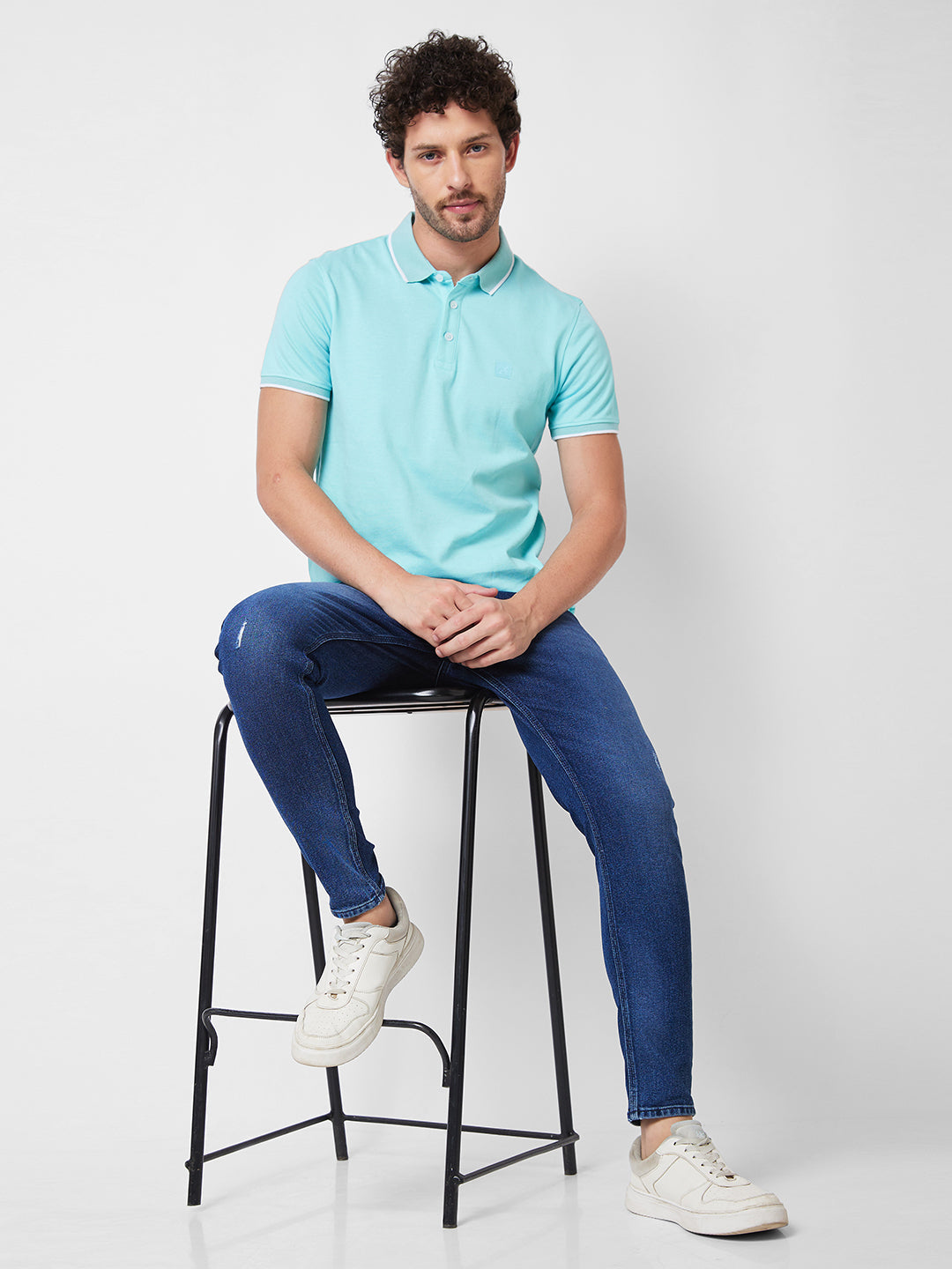 Spykar SLIM FIT Blue Polo T-shirt  For Men