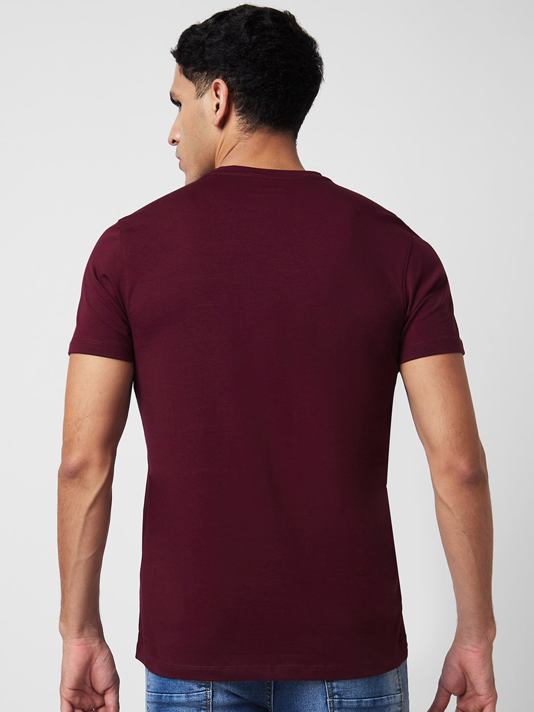 Spykar Round Neck Half Sleeves Red T-Shirt  For Men